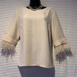 NEW Ann Taylor Cream 3.4 Sleeve Top with Feather Sleeve
